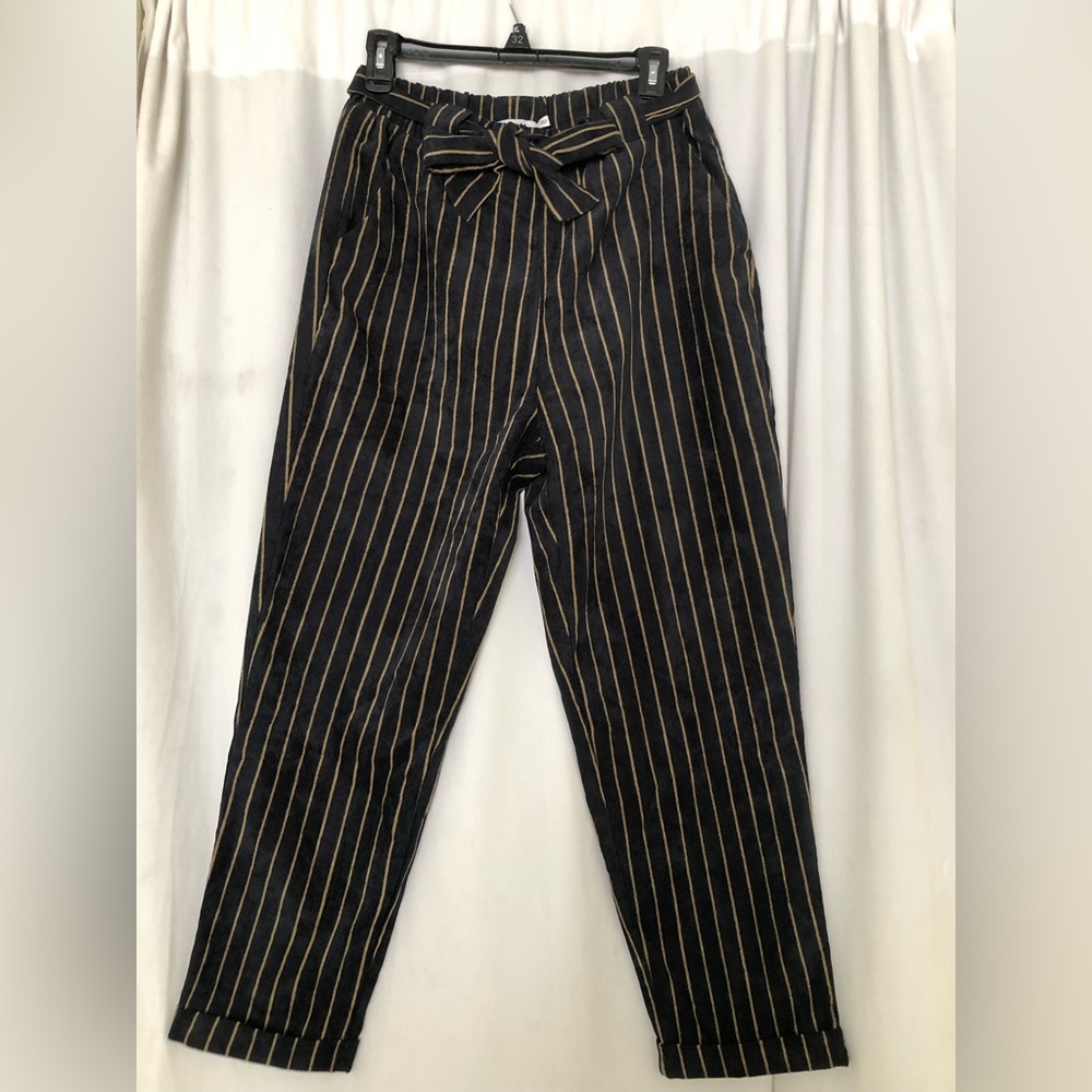 Lush Velvet Strip Navy Pants Size M With Front Pockets